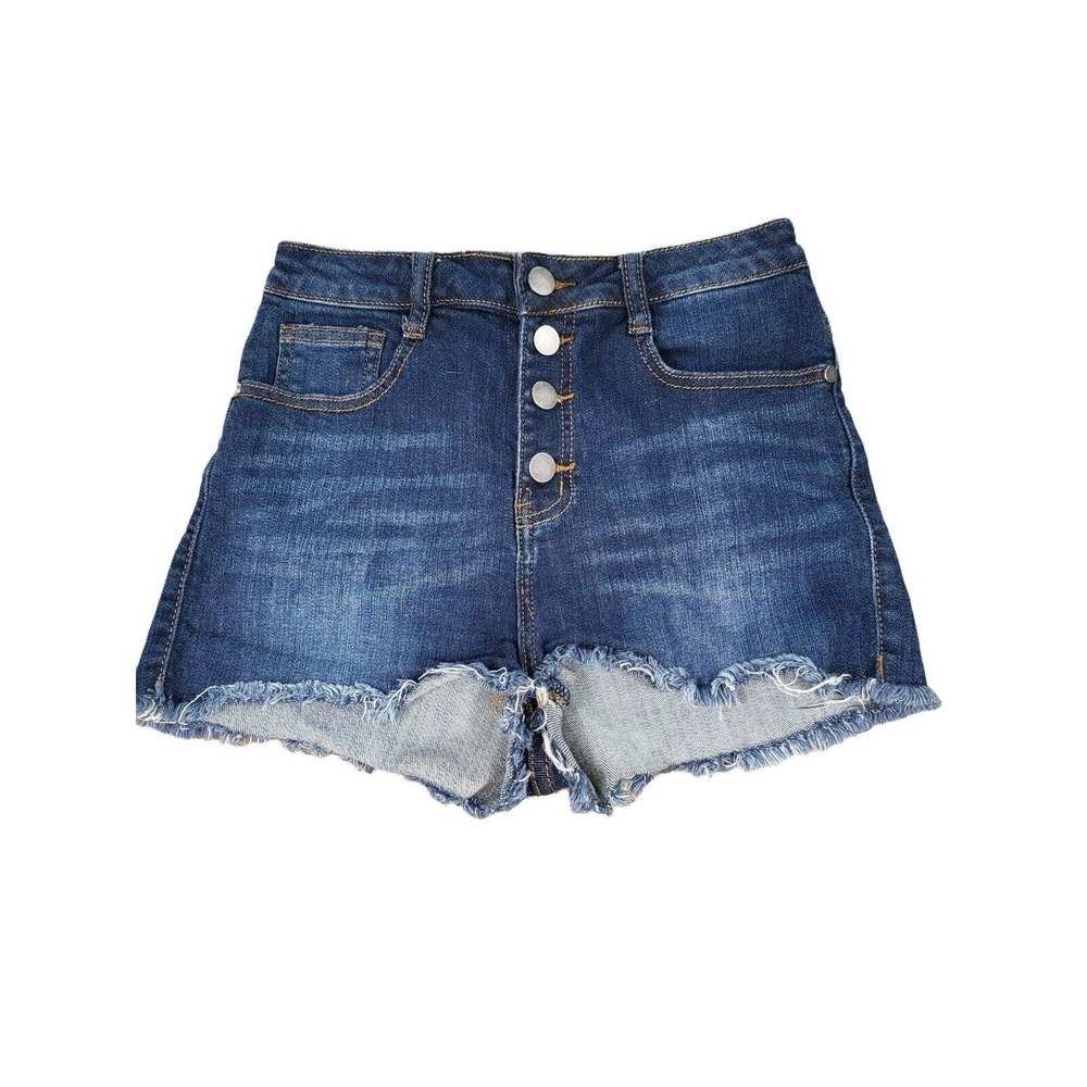 Harper Denim Shorts 27 Womens Button Fly High Rise Raw Hem Dark Wash Casual